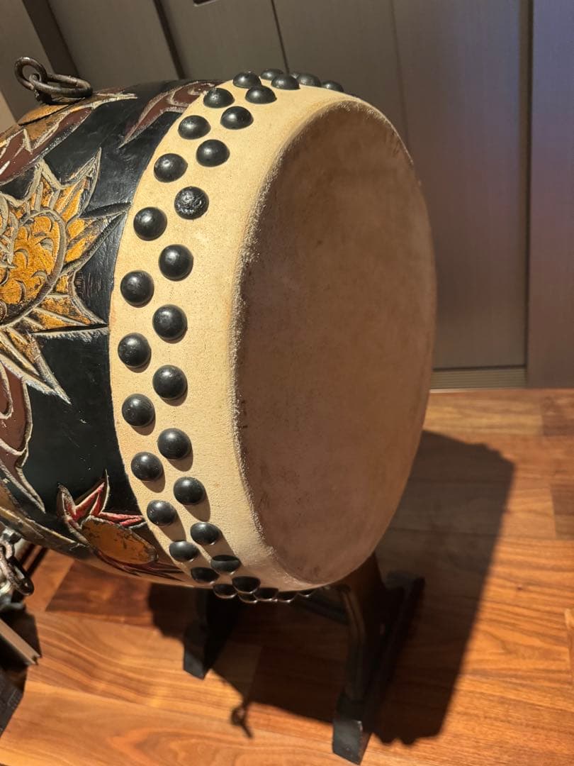 【良品】 和太鼓　龍彫り　尺3 台付