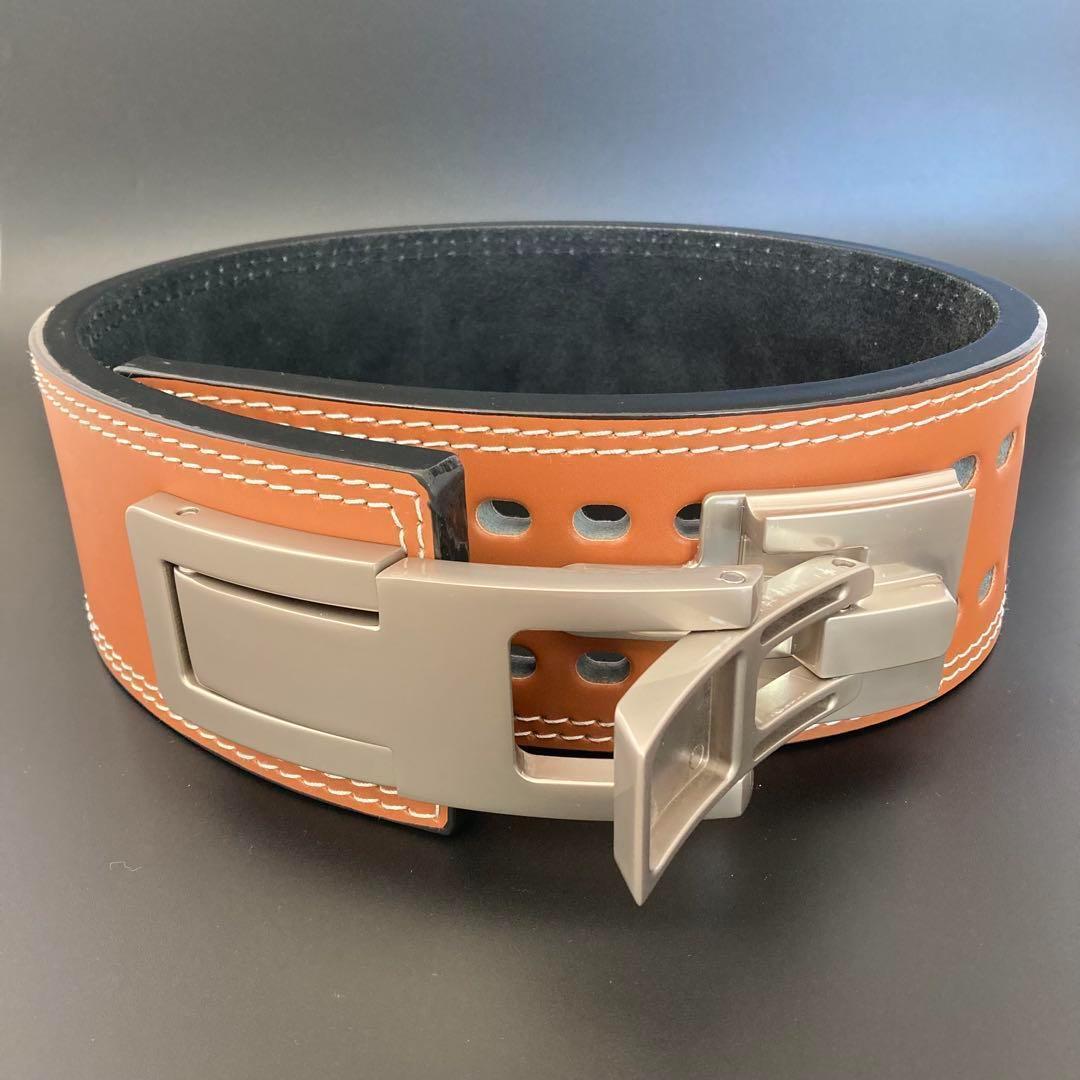 訳あり パワーリフティングベルト レバーアクション 本革 茶×マット銀 可変式