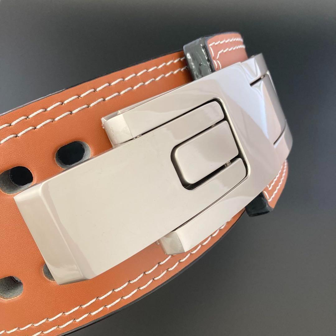 訳あり パワーリフティングベルト レバーアクション 本革 茶×マット銀 可変式
