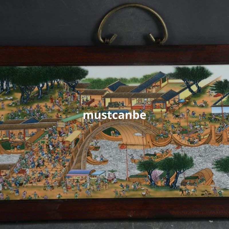景徳鎮 陶板画 清明上河図 応接間 書斎 懸掛 装飾品 工芸品 美術品 置物