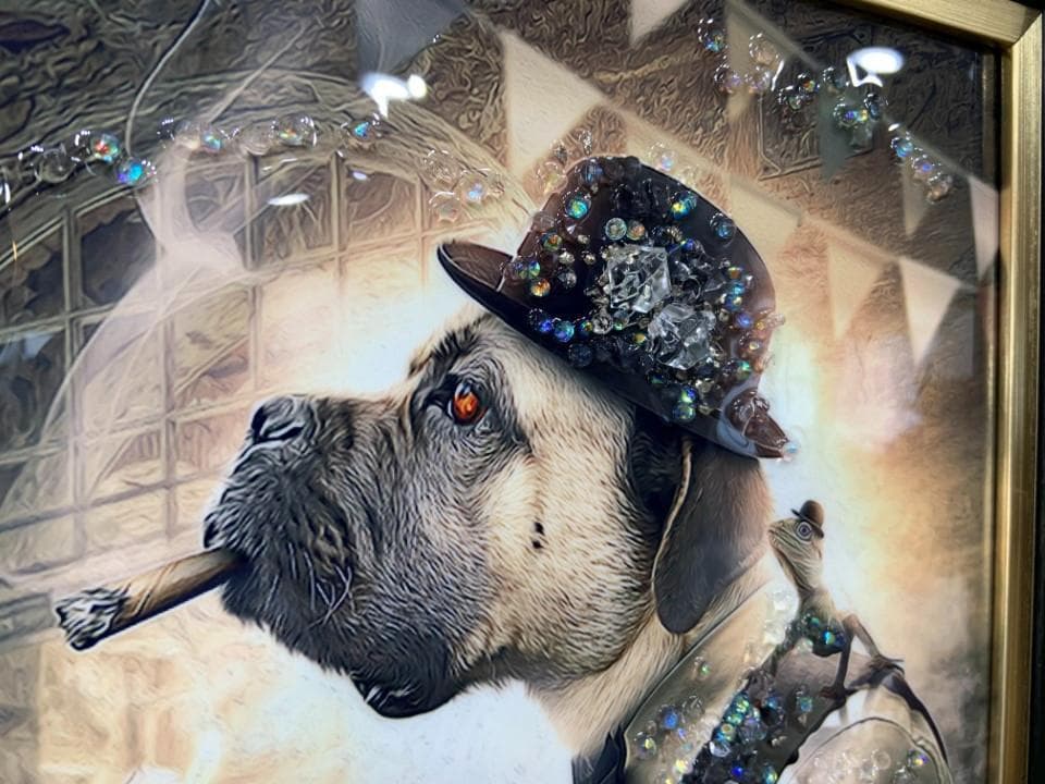 アートフレーム 犬 ピアニスト モーツァルト 絵画 クリスタルピクチャー