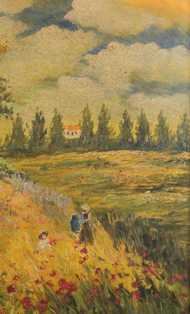 モネ　油彩　肉筆『風景画』表サイン　画廊シール　F12号　額装　b551