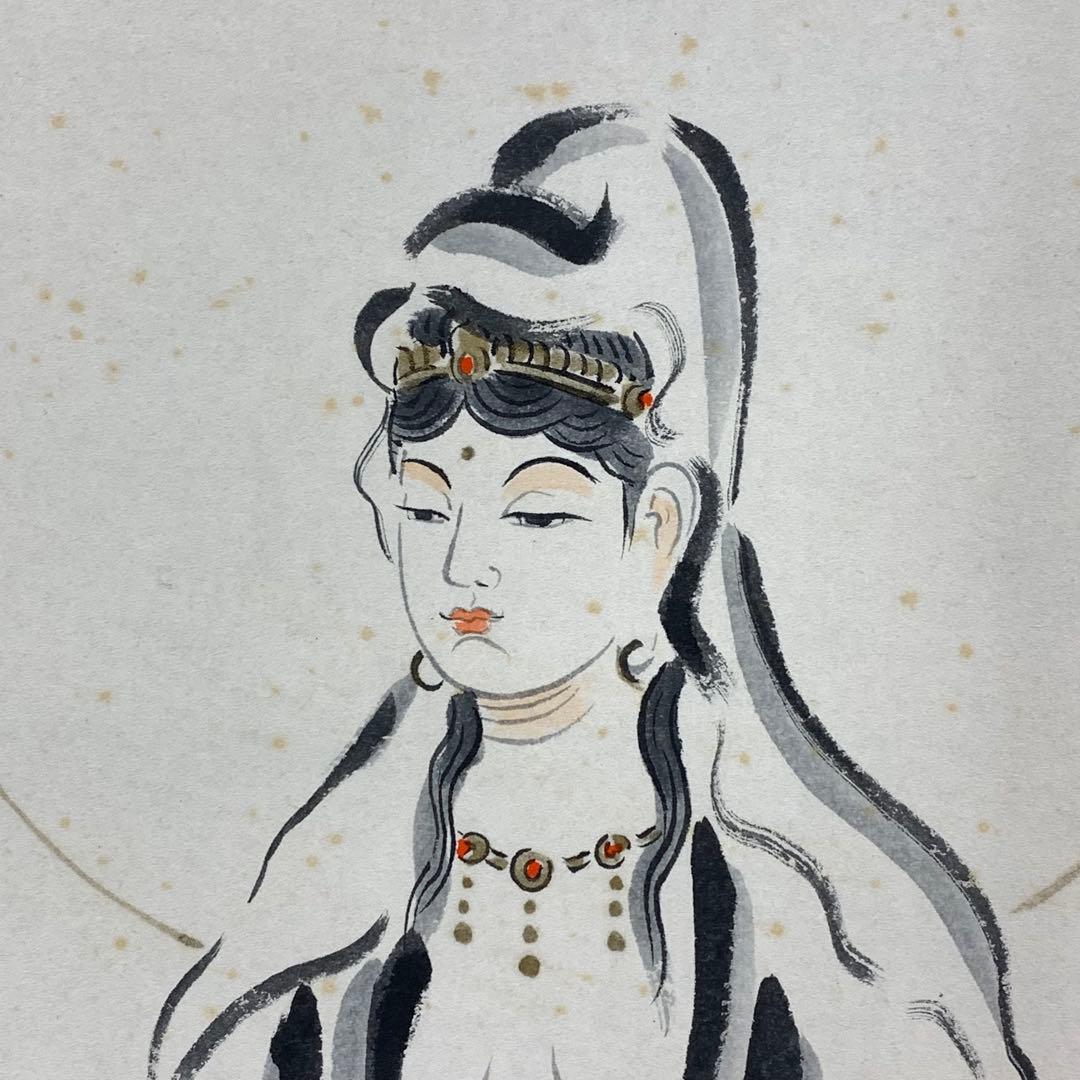 掛軸 松本大圓 聖観音図 共箱 画賛 太巻仕立て 京都清水寺名誉貫主 4-6