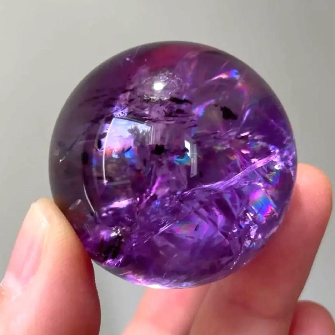 アメシスト　スフィア　高品質　3.7㎝　虹　ファントム　amethyst