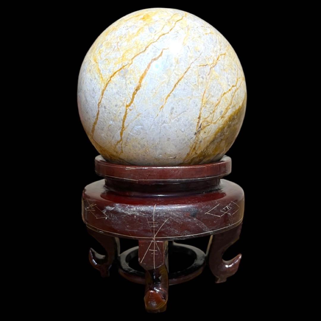 《希有&美石》 天然石 ジャスパー丸玉 木製台座付 パワーストーン
