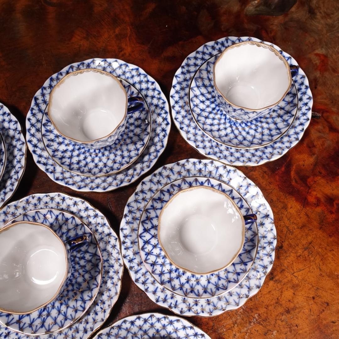 ロモノーソフ LOMONOSOV ソ連時代 コバルトネット トリオ ポットセット