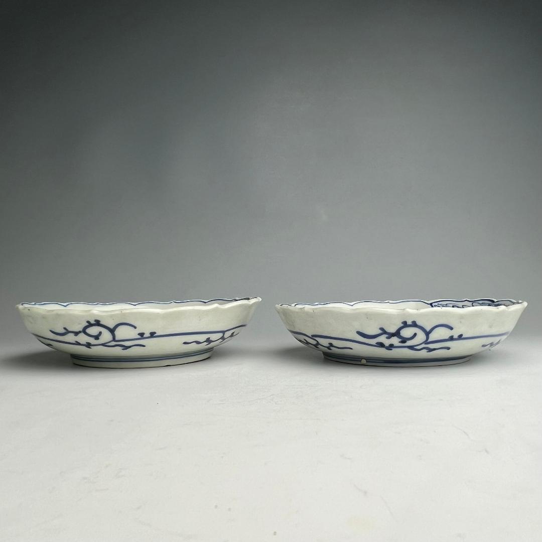 古伊万里 染付 柳紋陵花皿 六客