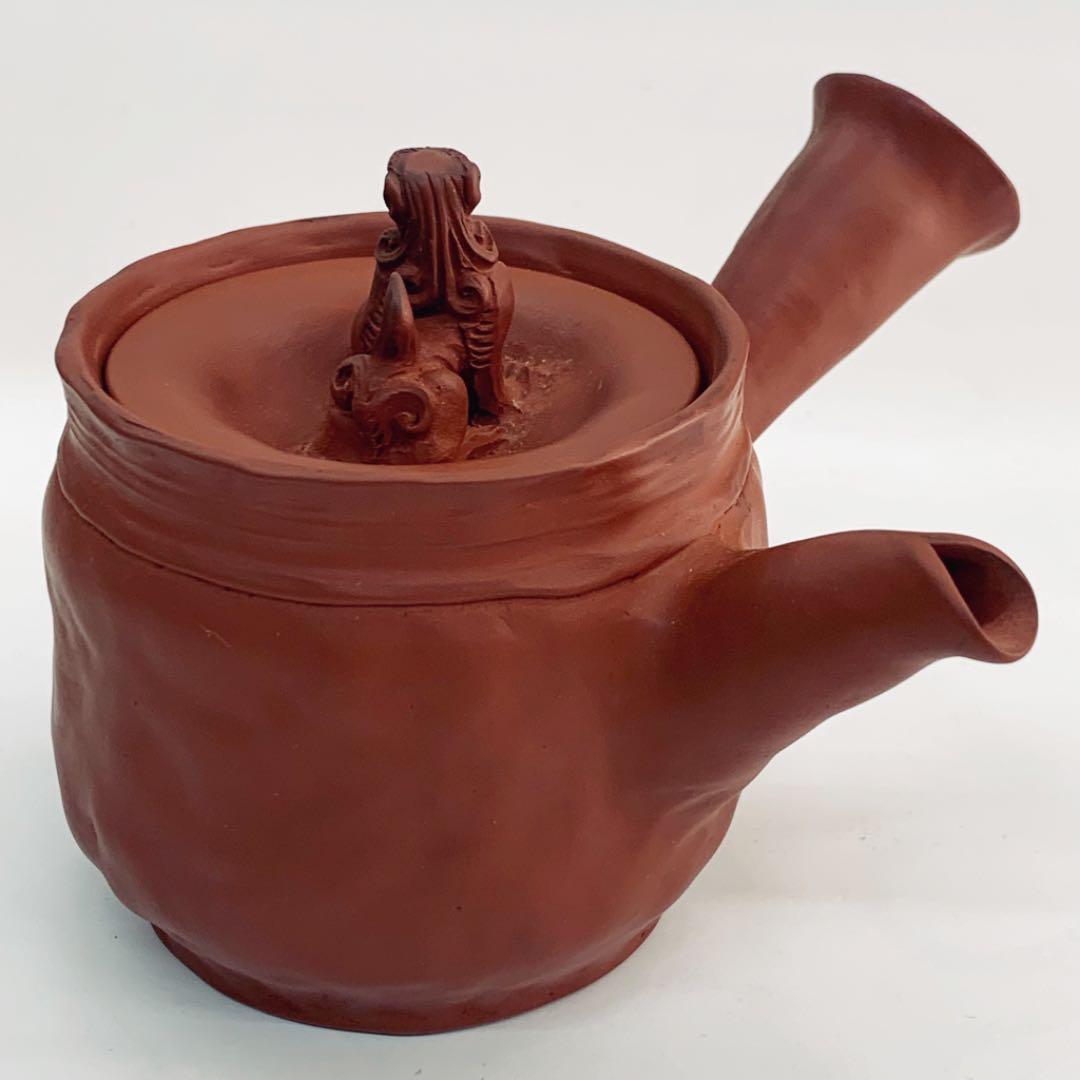 【茶注6手捻　朱泥　玉獅子】間野弥平　共箱