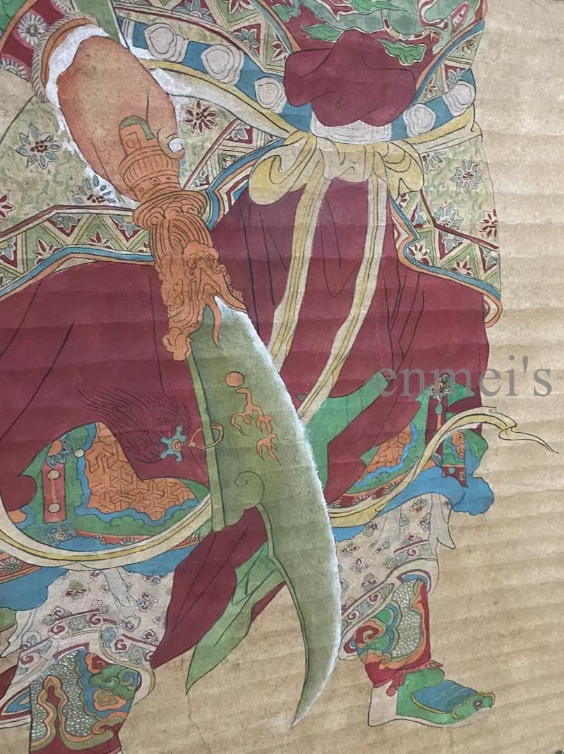 中国古美術 明代 唐寅款 関公画 掛軸 宣紙 唐物 書画 名家作 風水鎮宅 肉筆