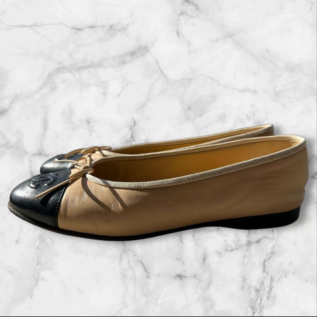 CHANEL バレエシューズ　ラムスキン　ベージュ/黒 22.5cm