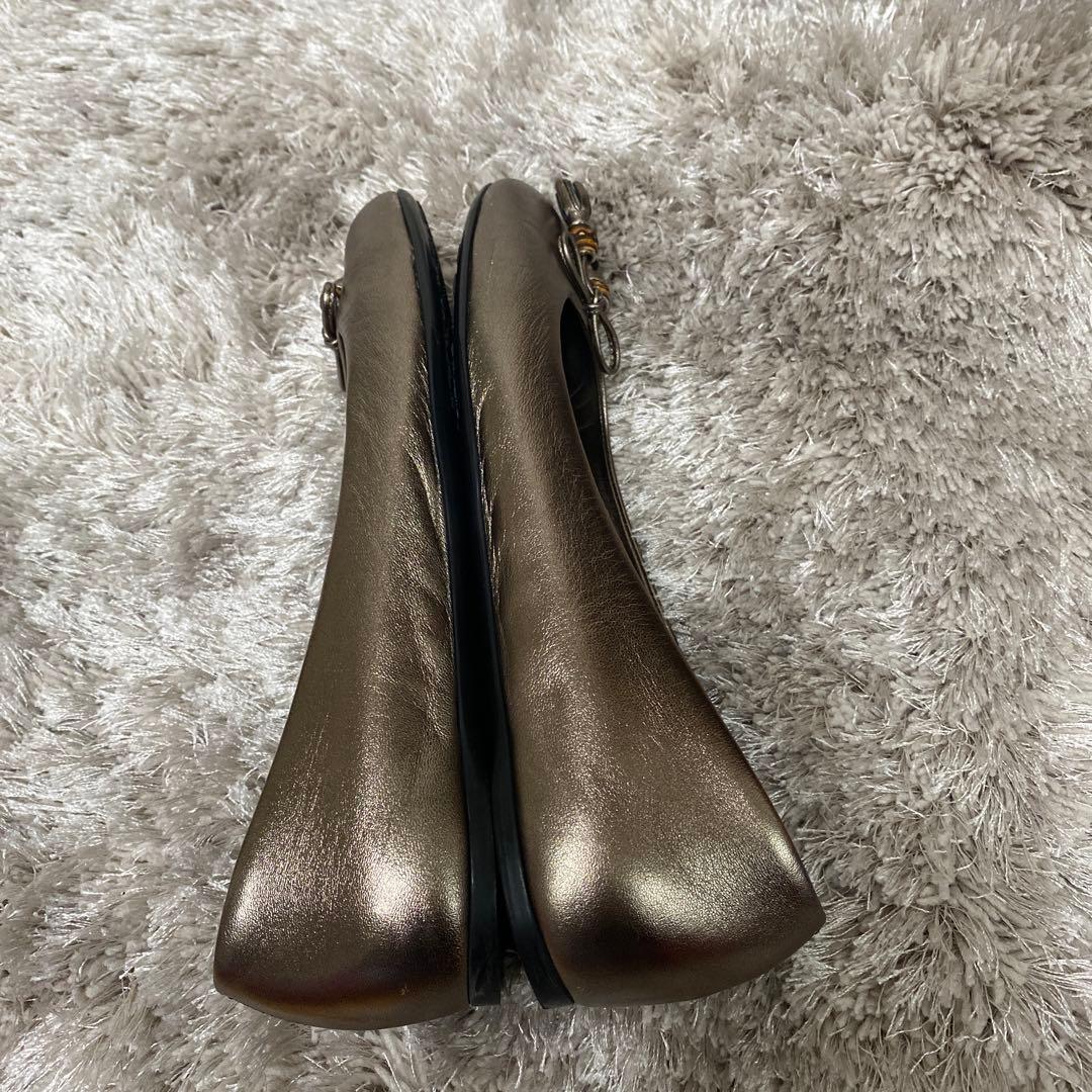 グッチ 36 リボンバレエシューズ ゴールド ブロンズ