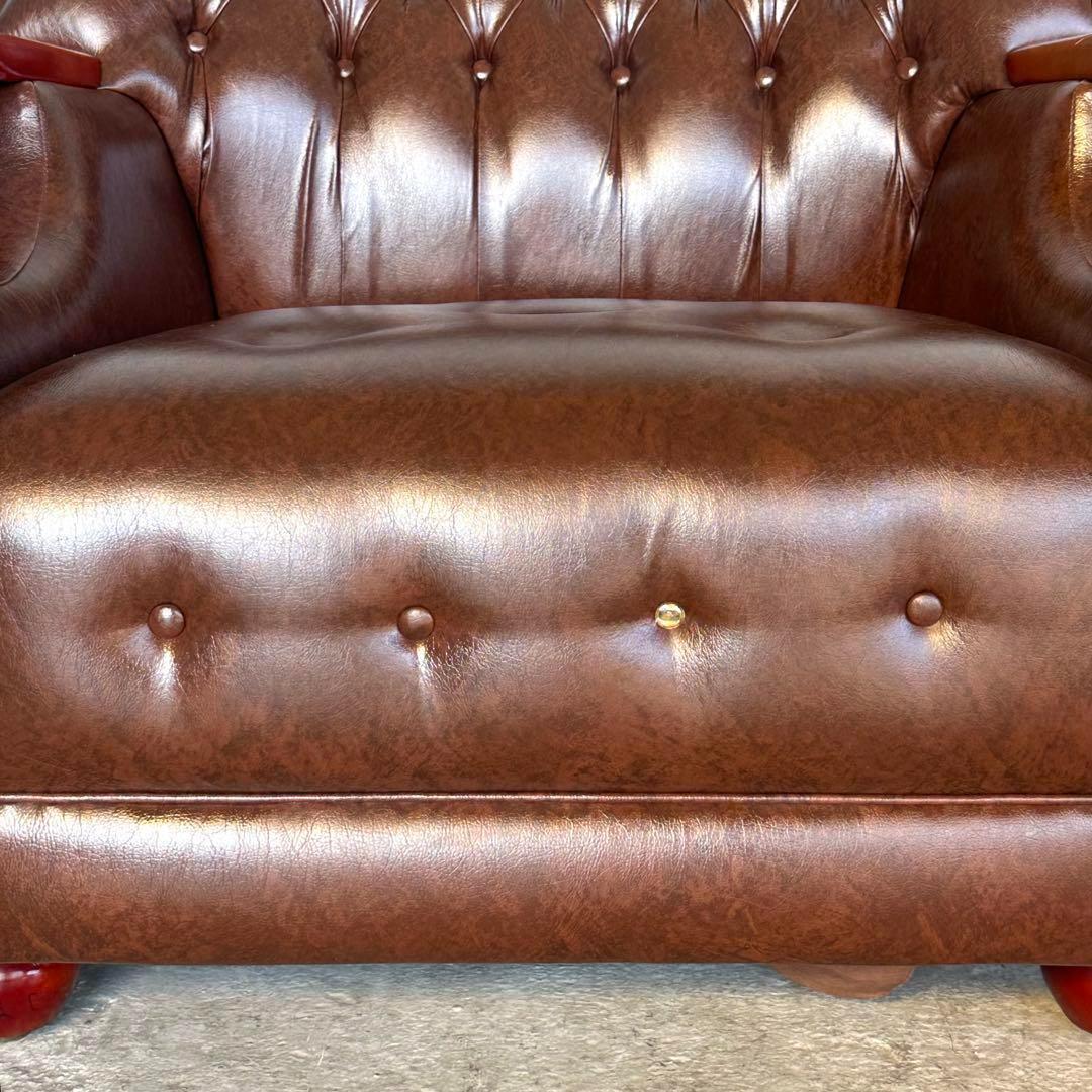 ✦70s✦チェスターフィールド調 PUレザー 1人掛けソファ　アンティーク