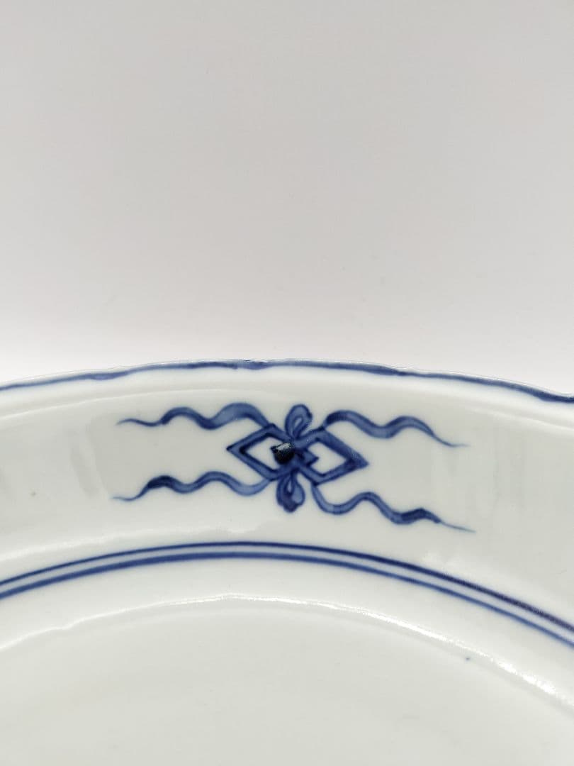 b68【未使用】染付 七宝絵皿 菓子器 景徳鎮 三代森岡嘉祥 茶道具 古物