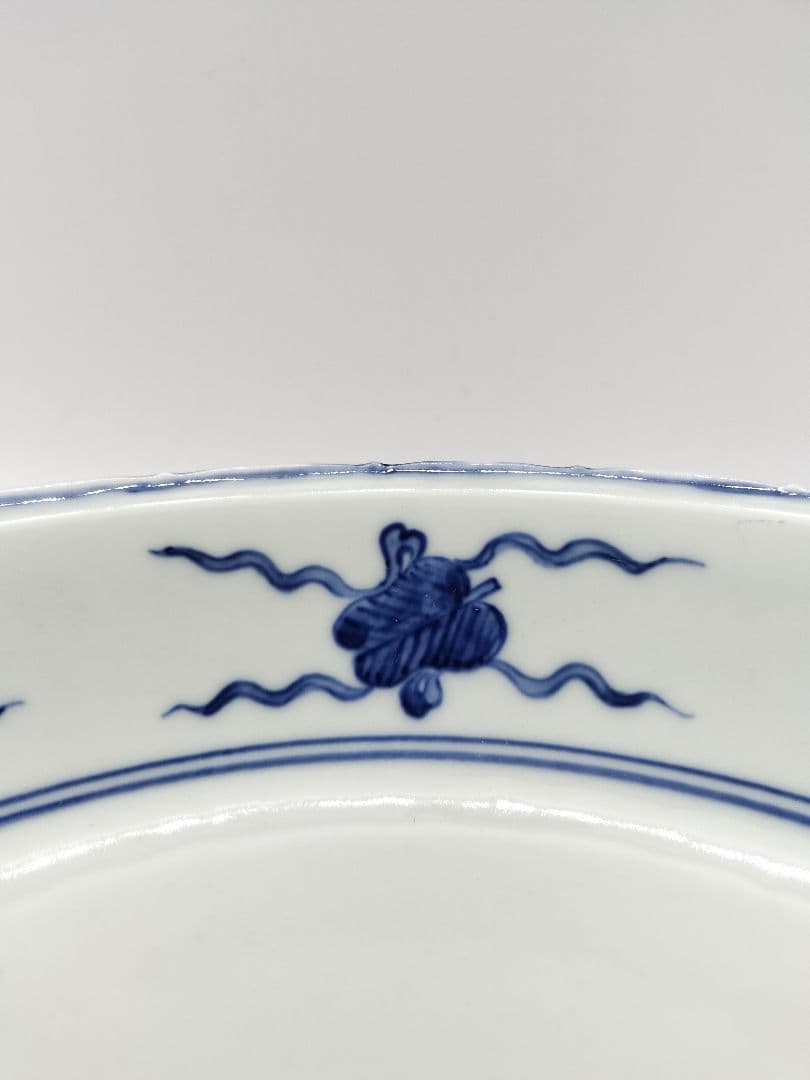 b68【未使用】染付 七宝絵皿 菓子器 景徳鎮 三代森岡嘉祥 茶道具 古物