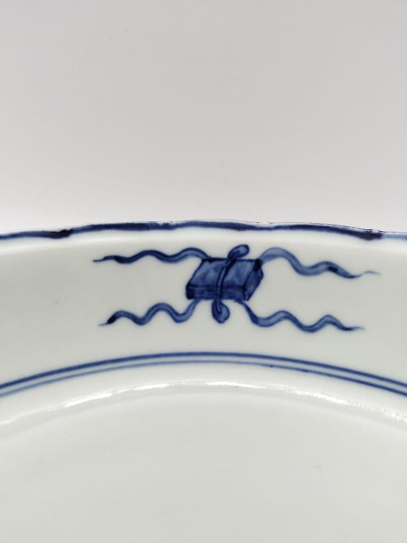 b68【未使用】染付 七宝絵皿 菓子器 景徳鎮 三代森岡嘉祥 茶道具 古物