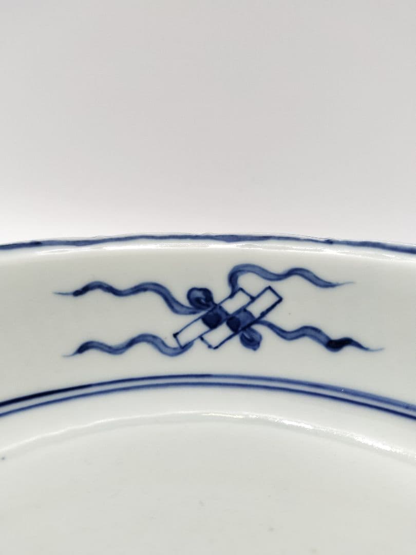 b68【未使用】染付 七宝絵皿 菓子器 景徳鎮 三代森岡嘉祥 茶道具 古物