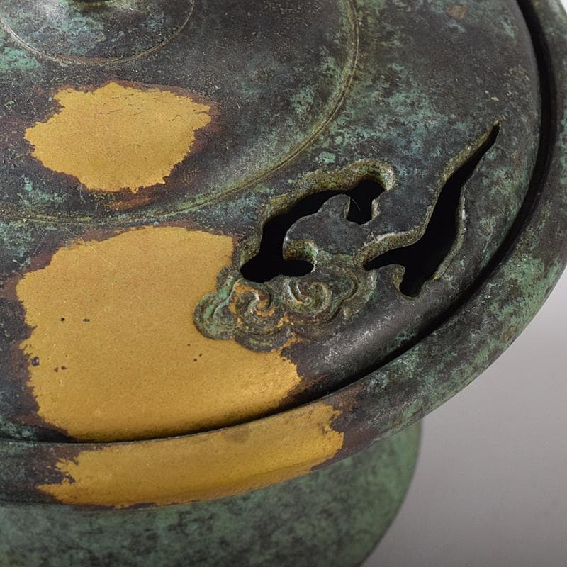 平安　秦蔵六造　塗金銅香炉　「瑞雲」　共箱　G　R8430