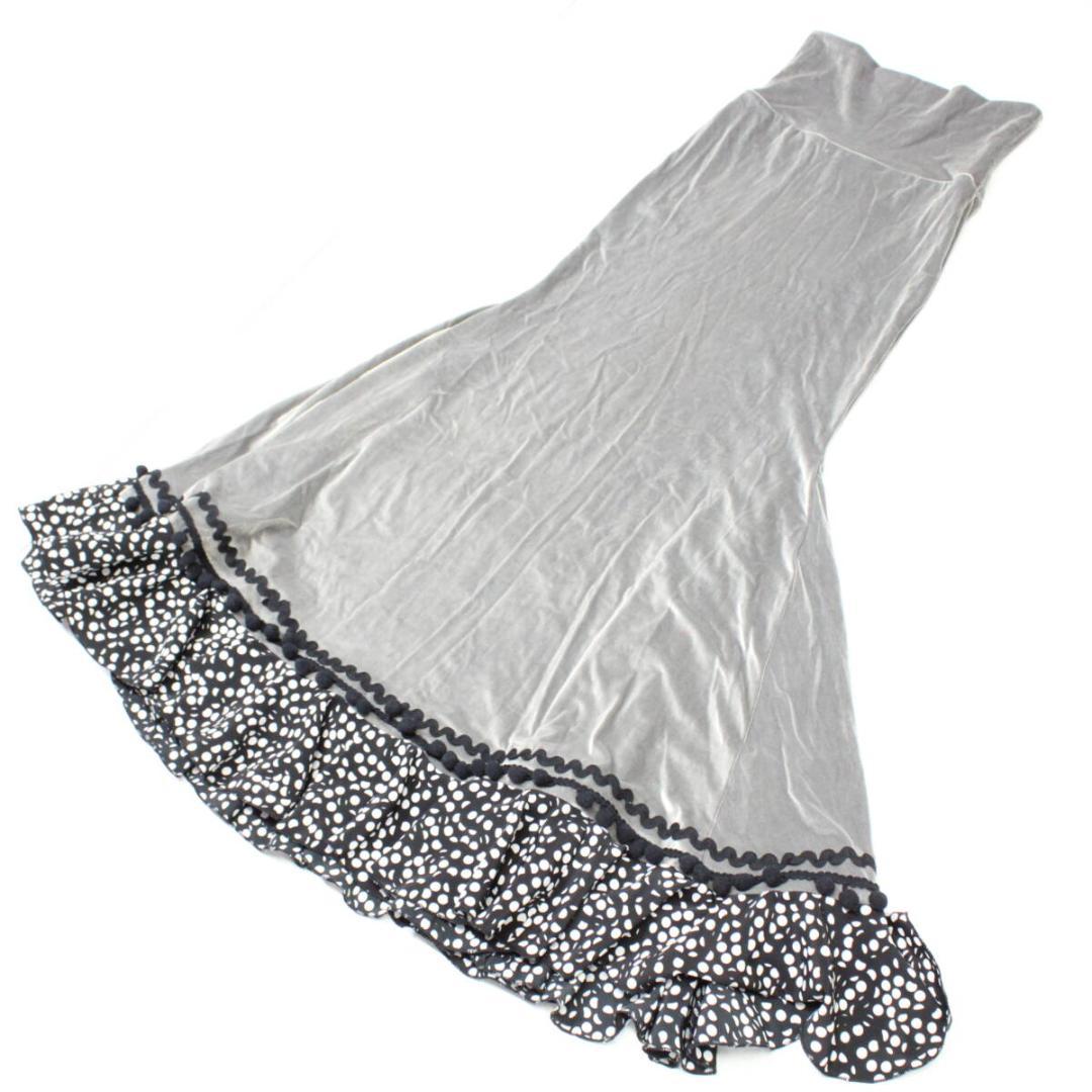 【美品 フラメンコ衣装】グレー ファルダ スカート ベロア ハイウエスト 水玉