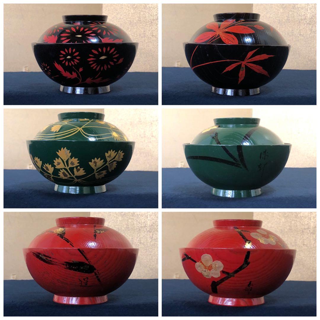 《R》合作 草花絵替 煮物椀10客 平安十匠 木製漆器 共箱 260114き3