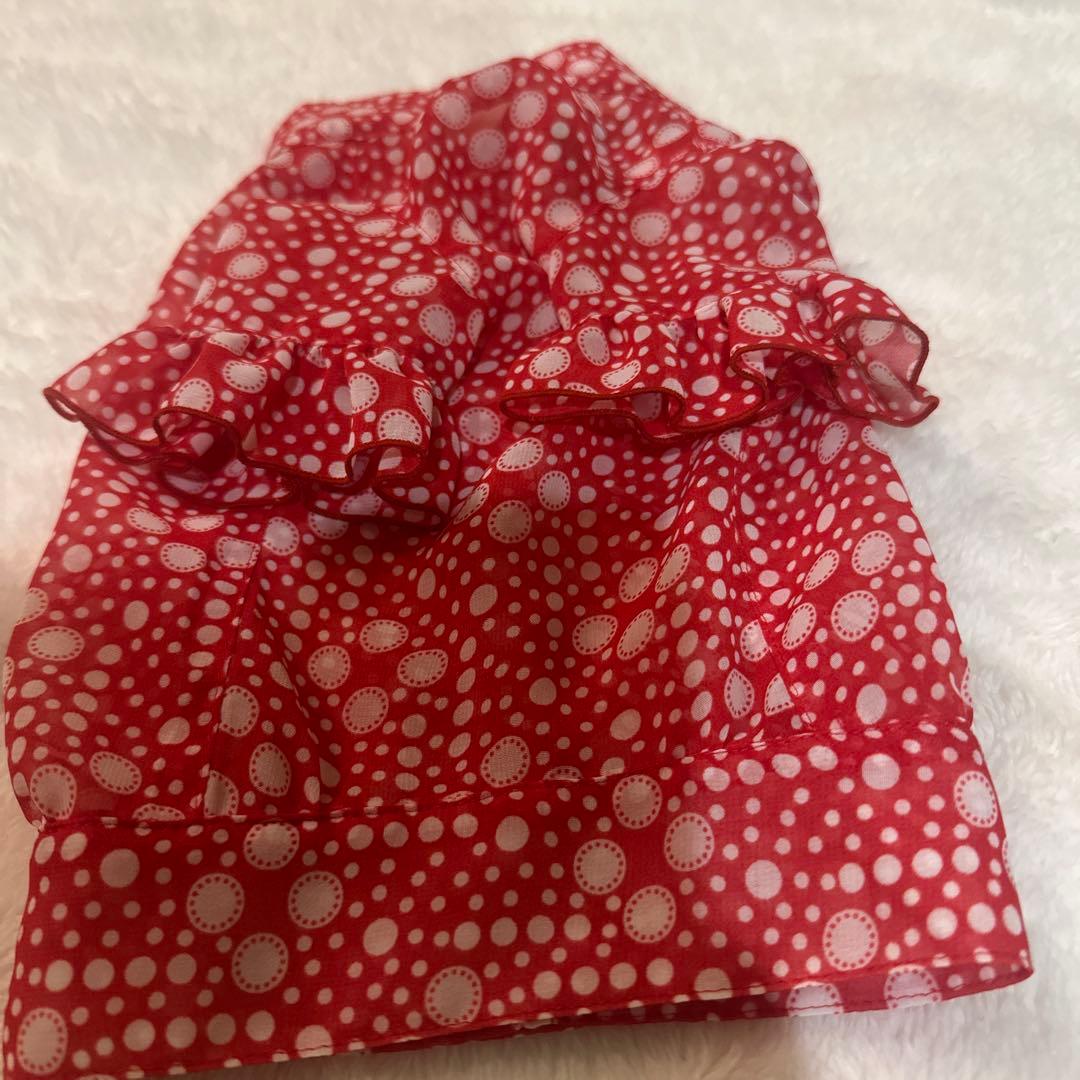 最終値引き。アトリエGG赤色水玉模様フリル付き犬服