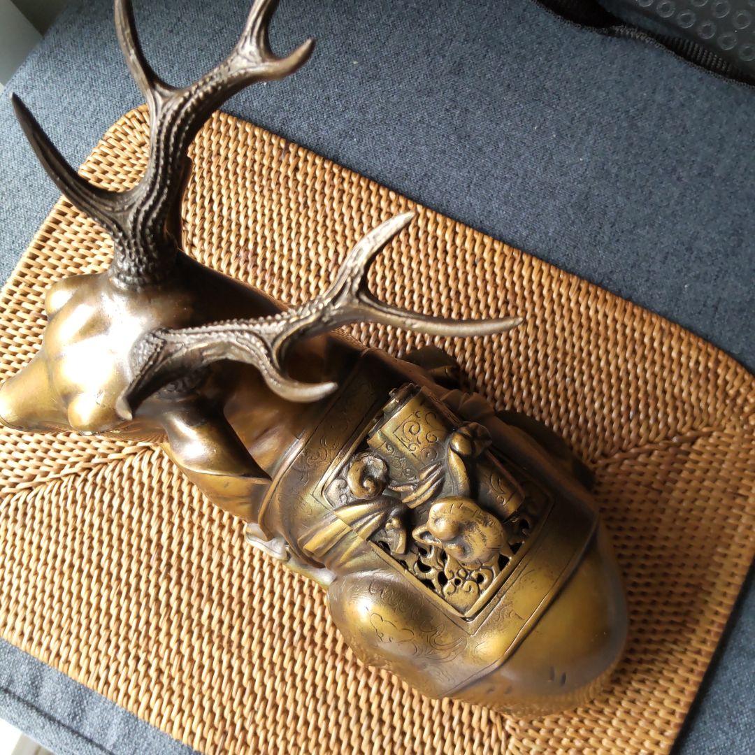 アンティーク！高岡銅器！金工師宗信造 蝋型 銅製鹿香炉！経年美品！