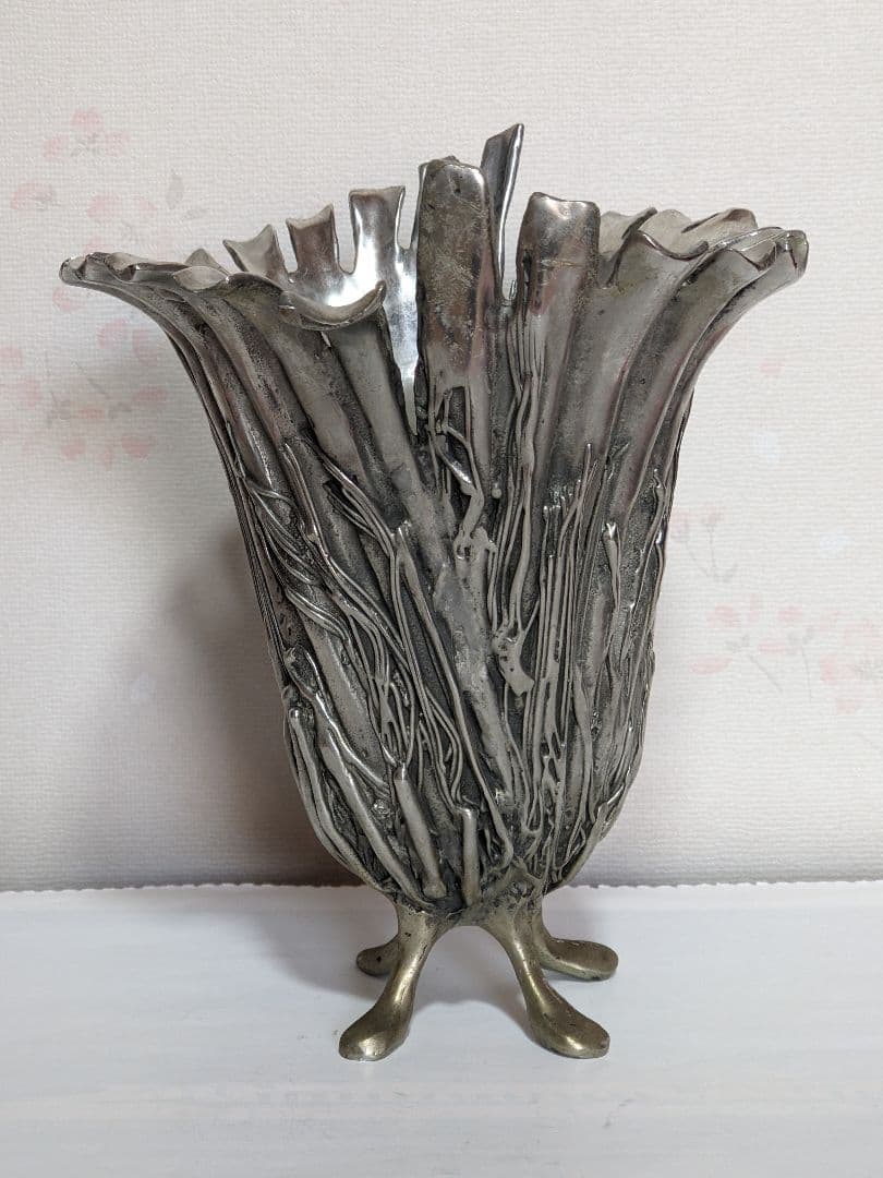 ♦西洋ヴィンテージ 純錫製フラワーベース 花器 花活け 美術工芸 骨董