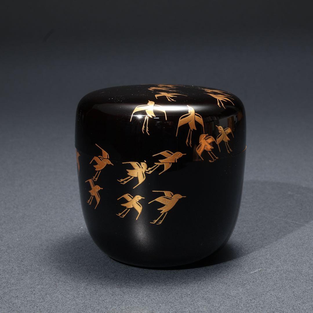 棗　須磨蒔絵　中村孝也　金蒔絵　共箱　共布　R1687