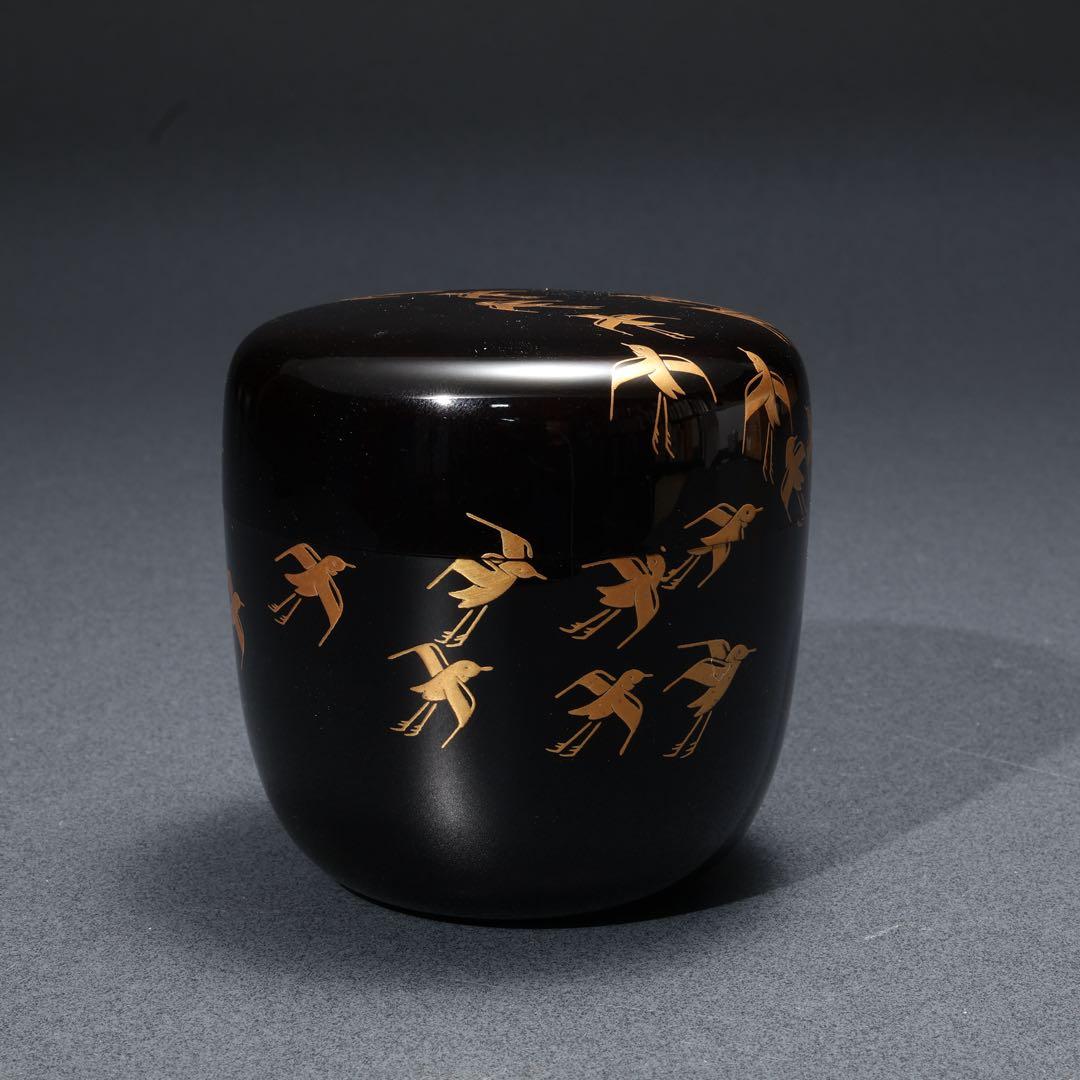 棗　須磨蒔絵　中村孝也　金蒔絵　共箱　共布　R1687