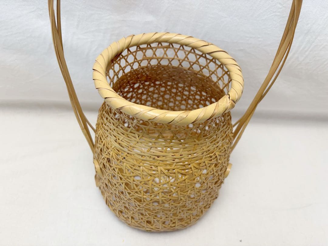 ほぼ未使用 華道具 平安 竹美斉 造 淡々好 三友籠竹花入 竹おとし付 刻印共箱