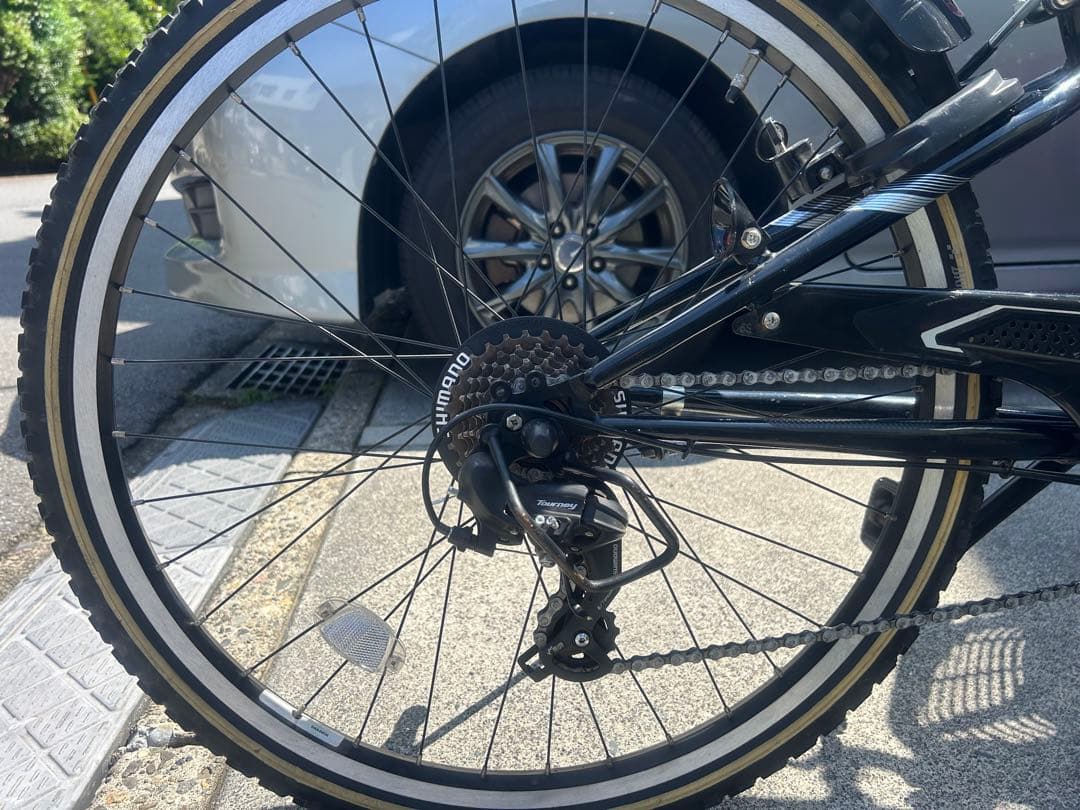 【Bridgestone製】黒いマウンテンバイク LEDライト・前カゴ付き