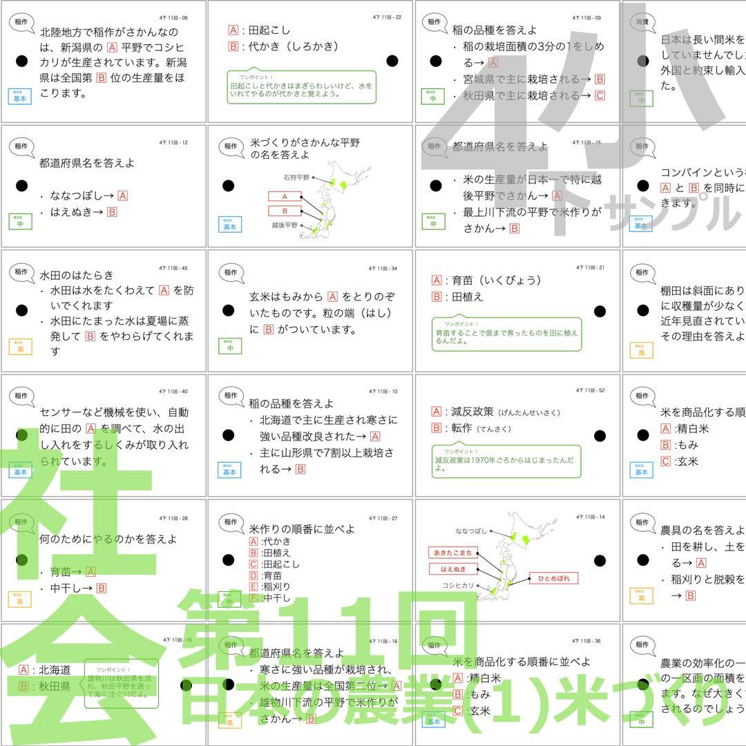 中学受験 暗記カード【4年下 社会・理科11-18回】 予習シリーズ 組分け対策