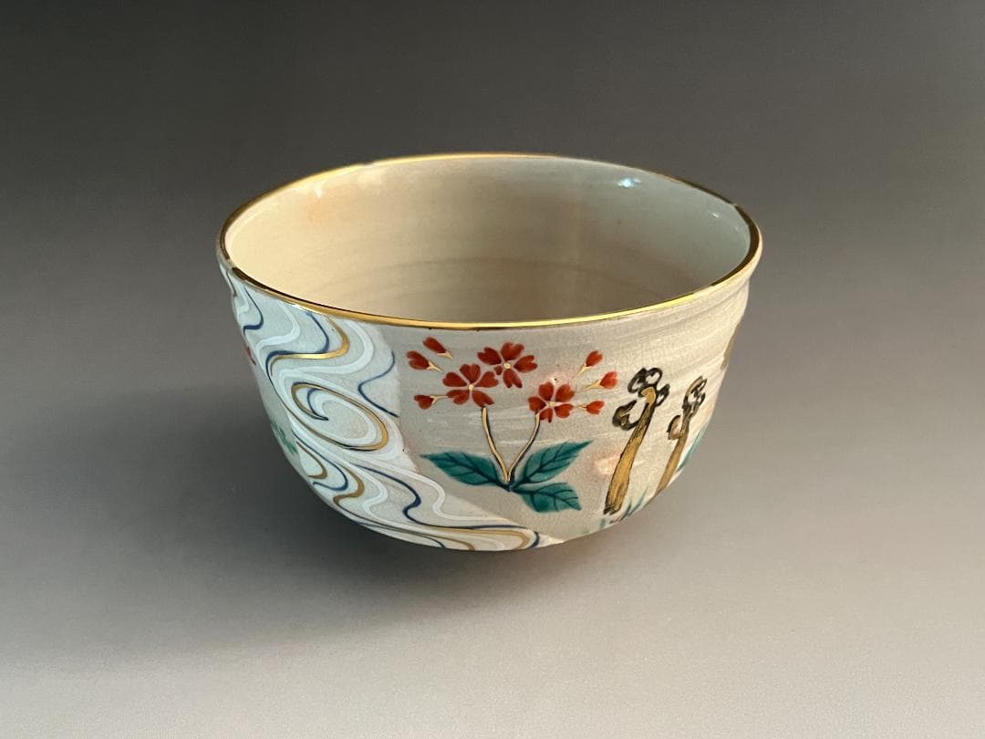 丹山作　春水の絵　茶碗　而妙斎書付　表千家　茶道具