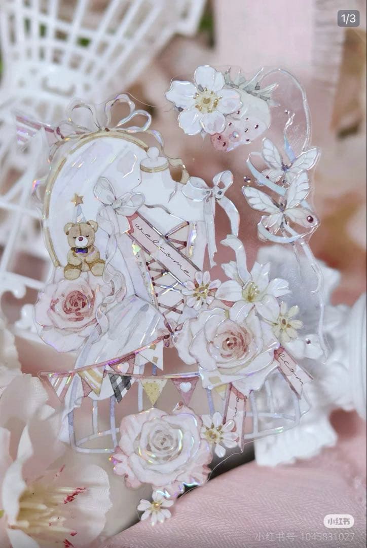 贝壳光 6cm×10m 甜梦哲学 海外マスキングテープ　海外マステ　花バラ