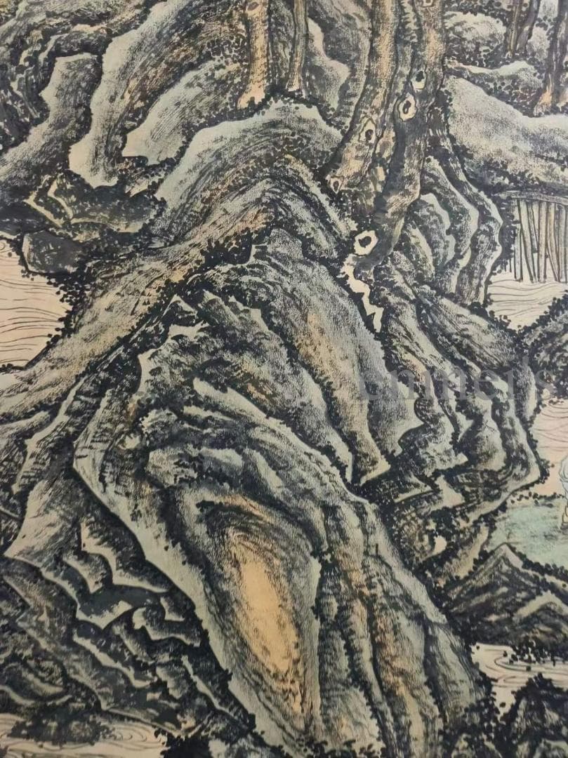 中国古美術 元代 黄公望作款 富春山居図 水墨画 宣紙 六尺山水中堂掛軸 肉筆