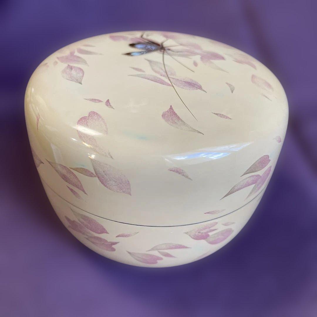 未使用　輪島塗　棗　白漆　崎田 宏　螺鈿（まつむし）　共布　共箱あり