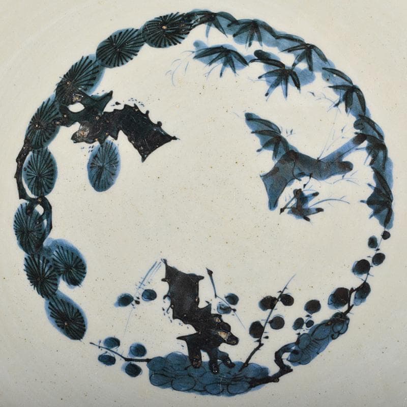 伊万里焼　古伊万里　大明成化年製銘　染付　蛸唐草松竹梅文　大皿　V　R5969B