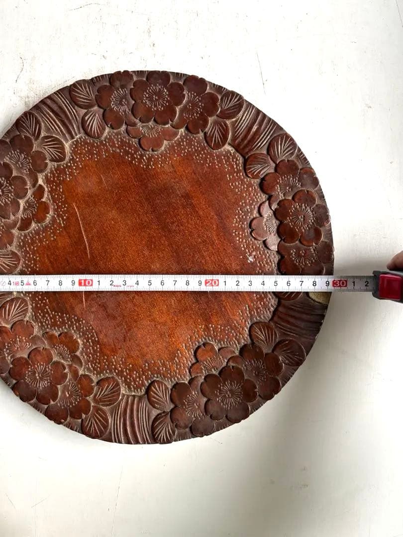 754 ヴィンテージ 軽井沢彫 桜彫 丸盆 大阪屋家具店 金継ぎ 民芸 工芸