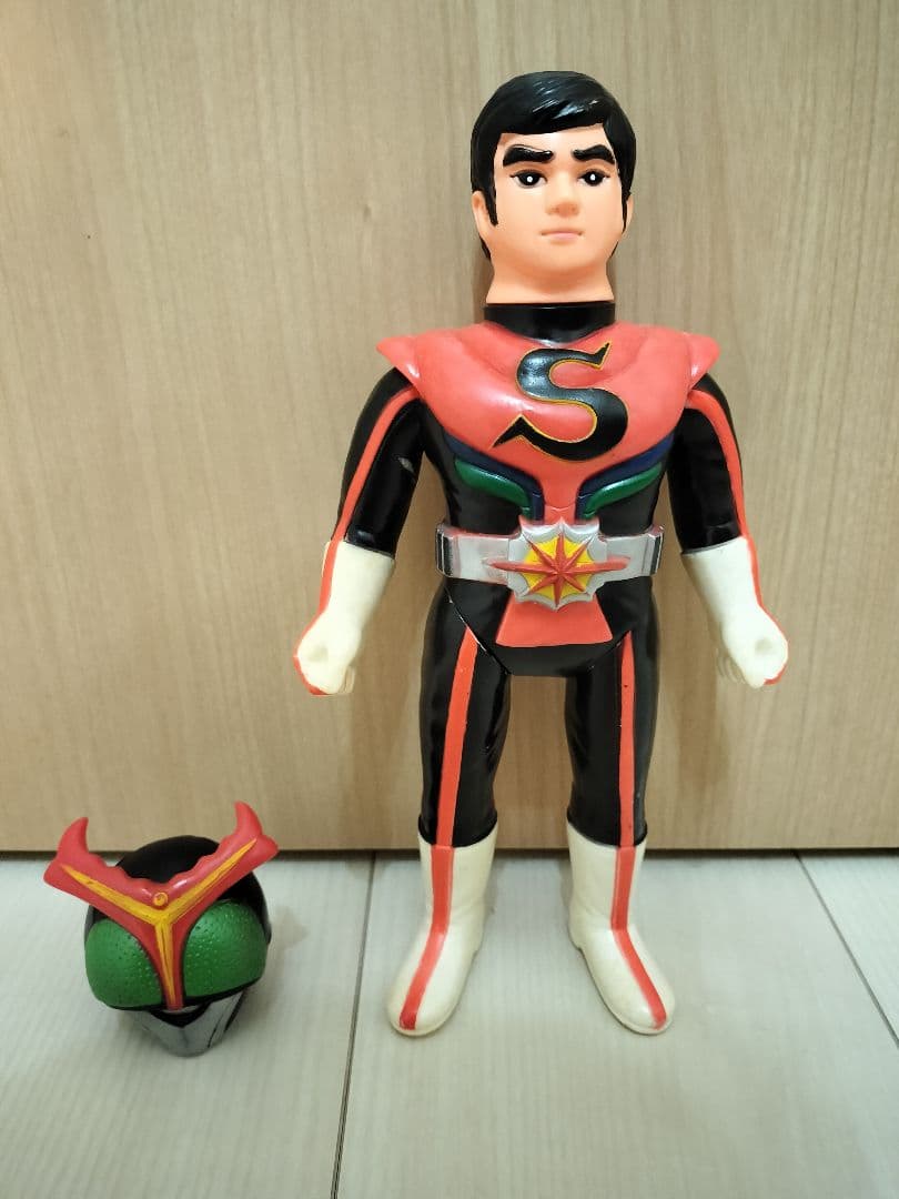 【極希少】　旧バンダイ　仮面ライダーストロンガー　面取れソフビ　当時物