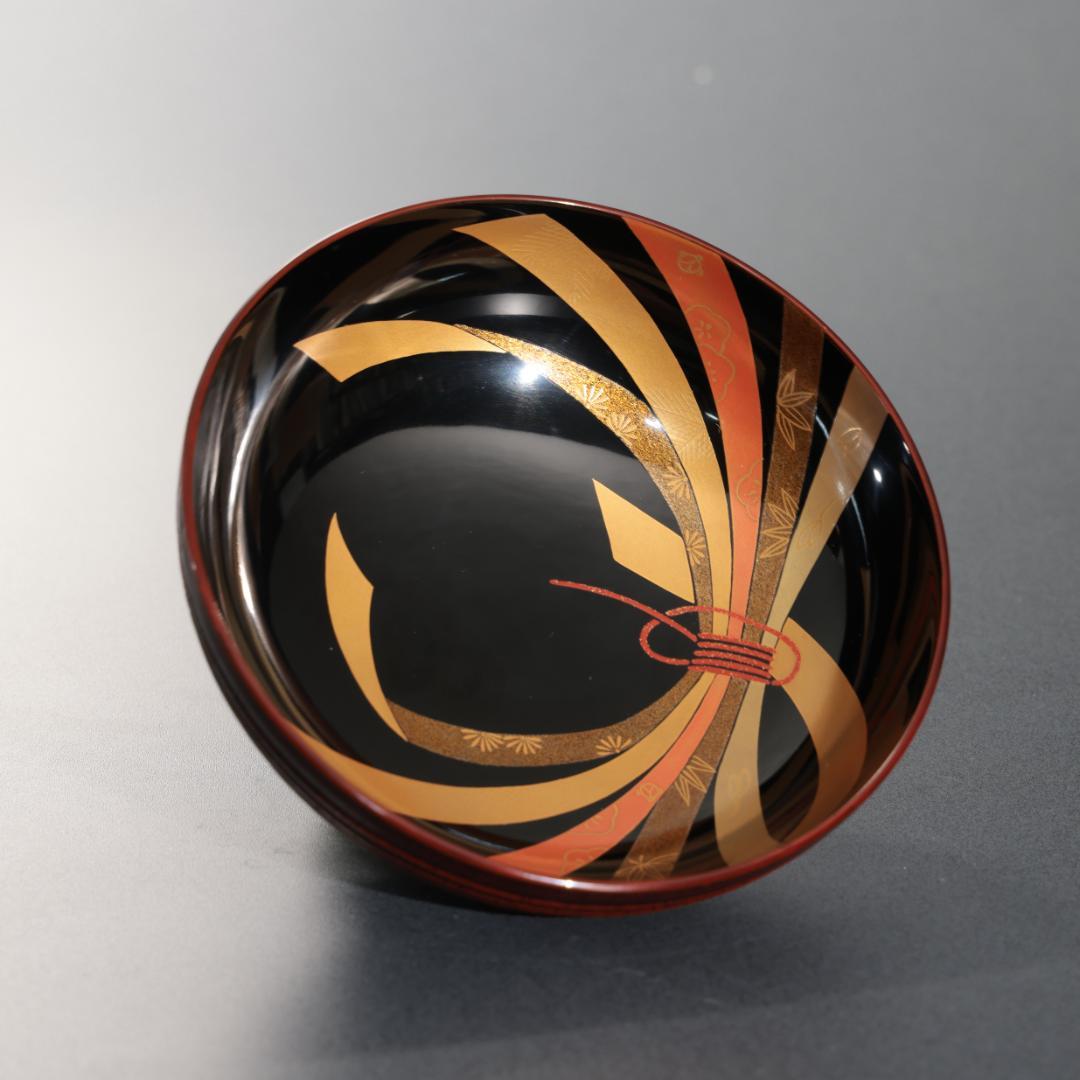 輪島塗 煮物椀 五客 のし蒔絵 共箱　漆塗 蓋付椀 口径14cm R1587ラ1