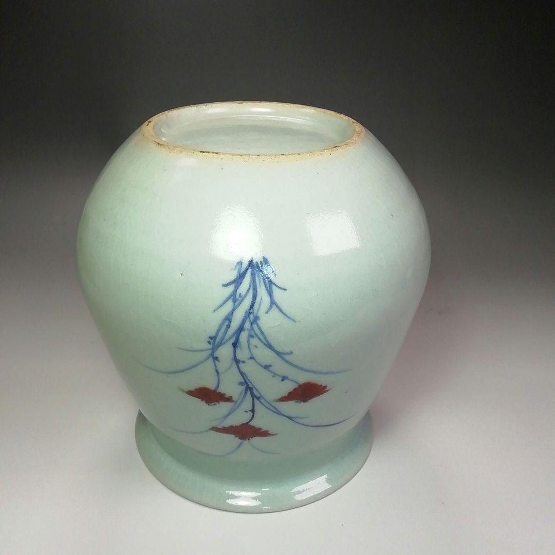 Ｓ３７３　水指　『廣州窯』『花草紋』『塗蓋』　共箱　茶道具