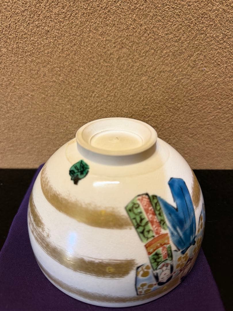 九谷焼　大根草路　色絵立雛　茶碗　共箱