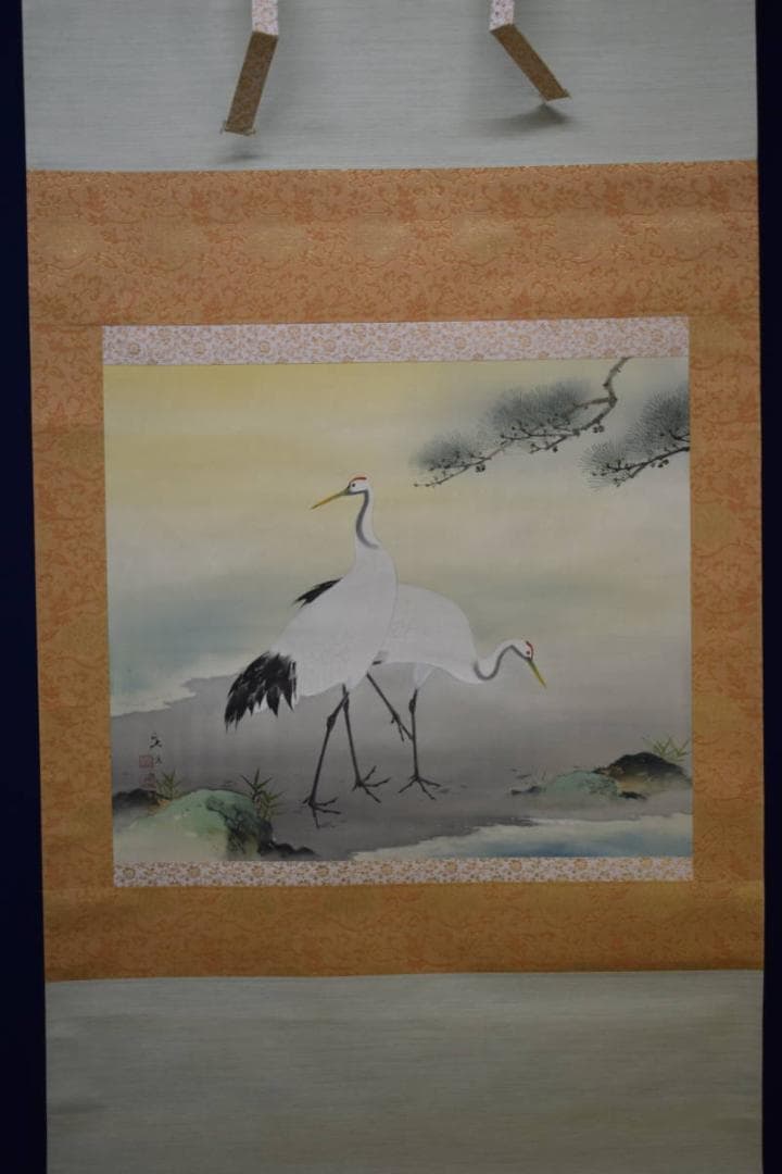 真作/小林立堂/双鶴図/桐共箱付/布袋屋掛軸HG-93