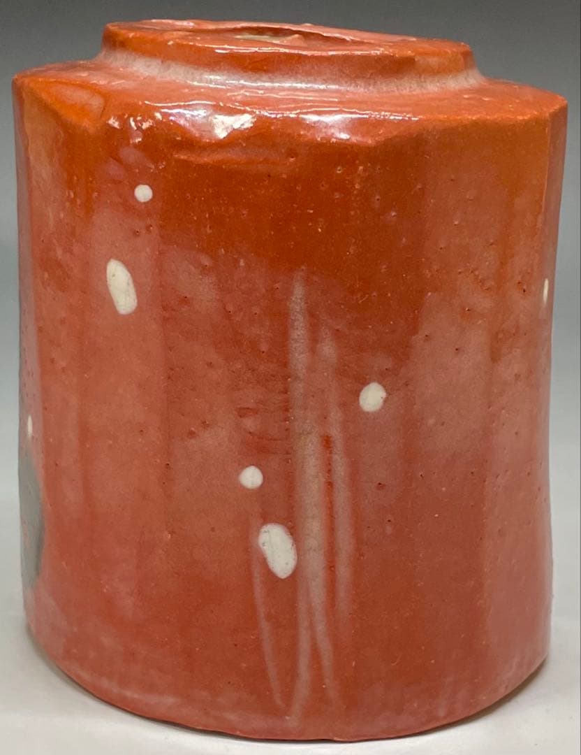 裏千家14世淡々斎宗室御書付　光悦雪片写　赤筒茶碗　四方桟共箱　仕覆　e561a