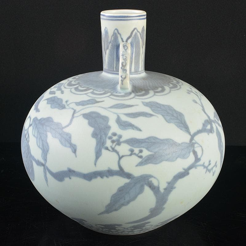 中国　青花　果実文　双耳天球瓶　合わせ箱付　M　R5232B