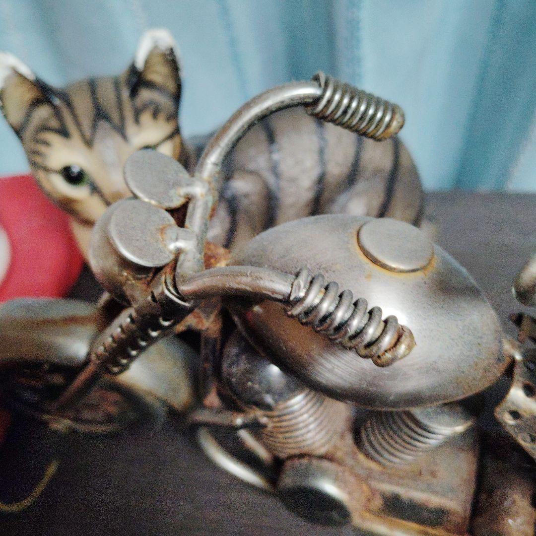 金属製バイクアート 猫とキャラクター付き