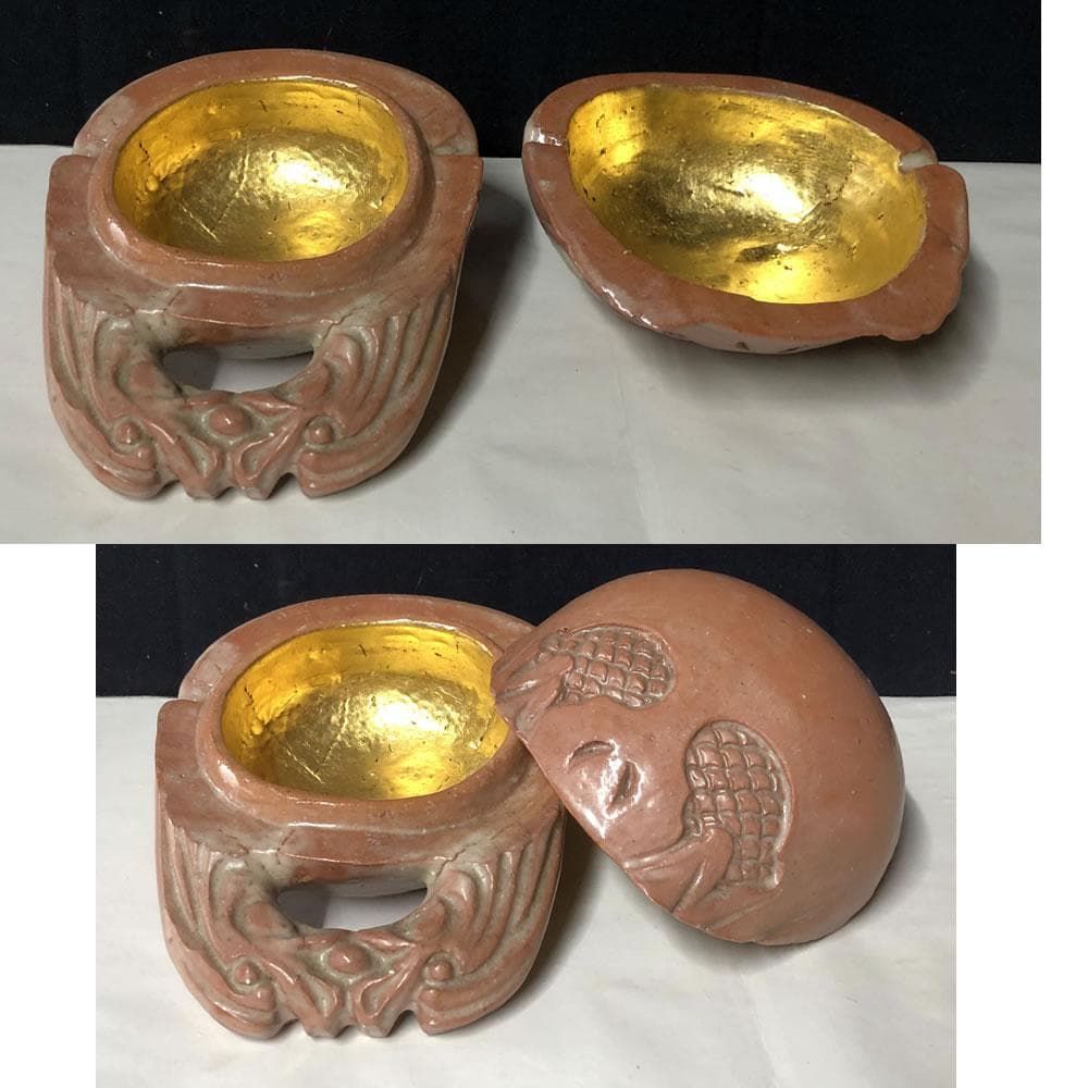 e1091 赤楽 木魚香合 在銘 共箱 香合 茶道具