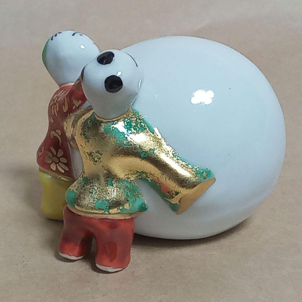 蓋置　色絵　雪だるま二閑人　昭阿弥