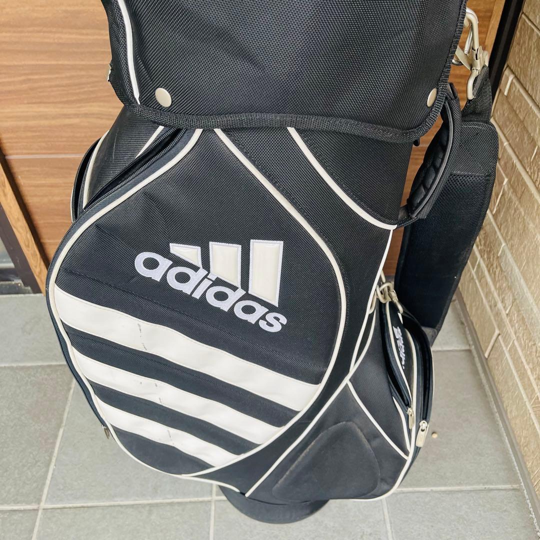 adidas キャディバッグ 黒白 ストライプ