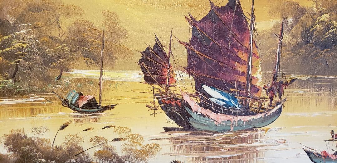 超大型油絵　高級額装飾　45年前香港の高級画廊で購入　137×78cm