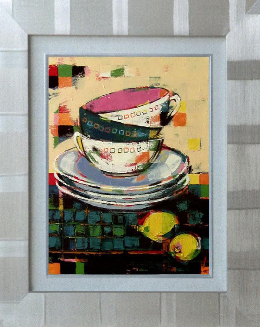 油絵菅家令 絵 絵画インテリア 額付(青緑＋金色の枠) uF6-060203静物